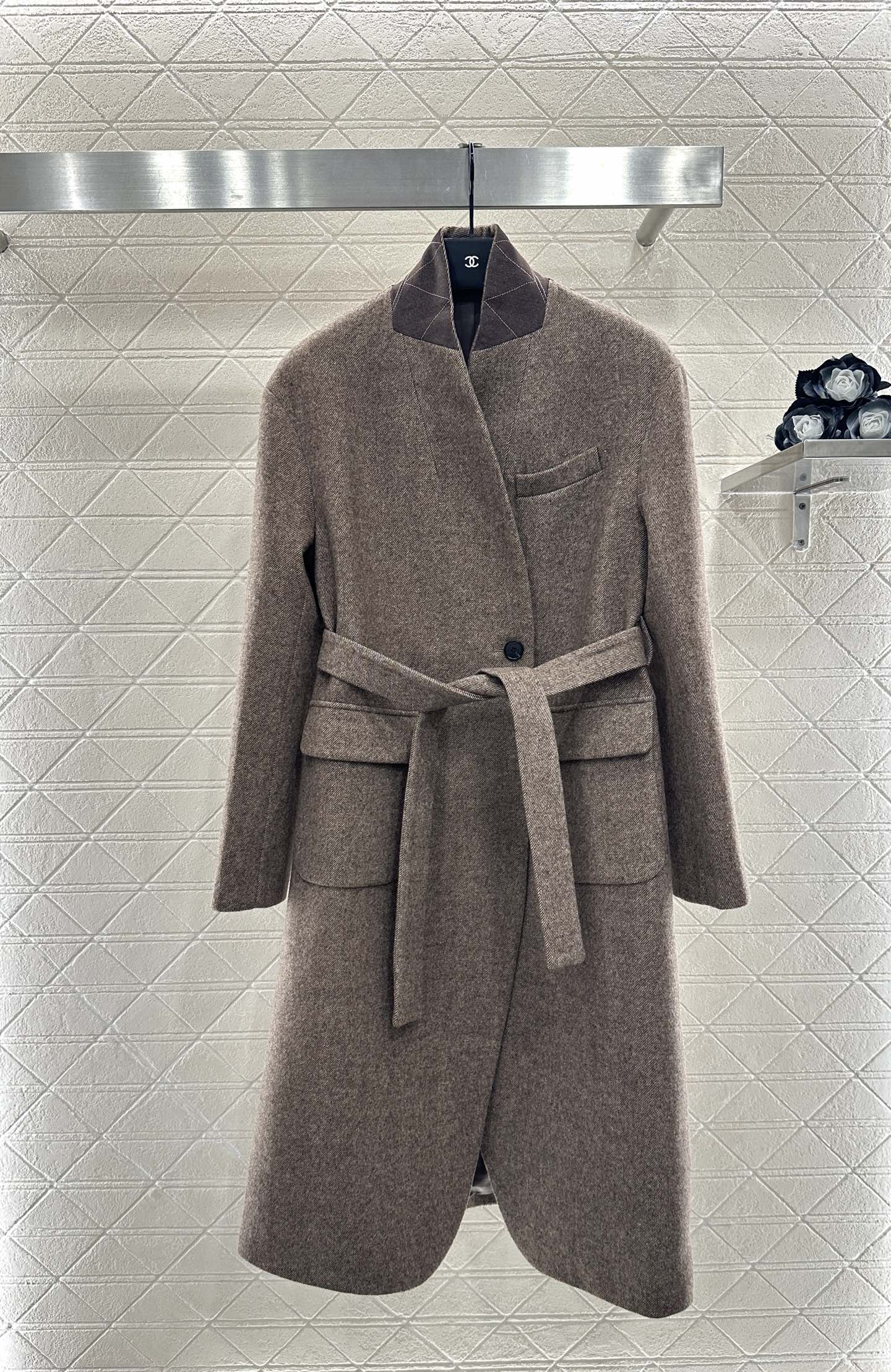 Belted long wool coat