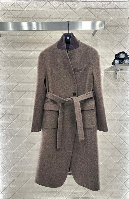 Belted long wool coat