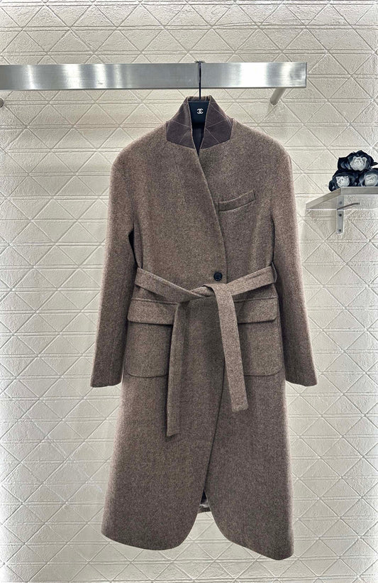 Belted long wool coat
