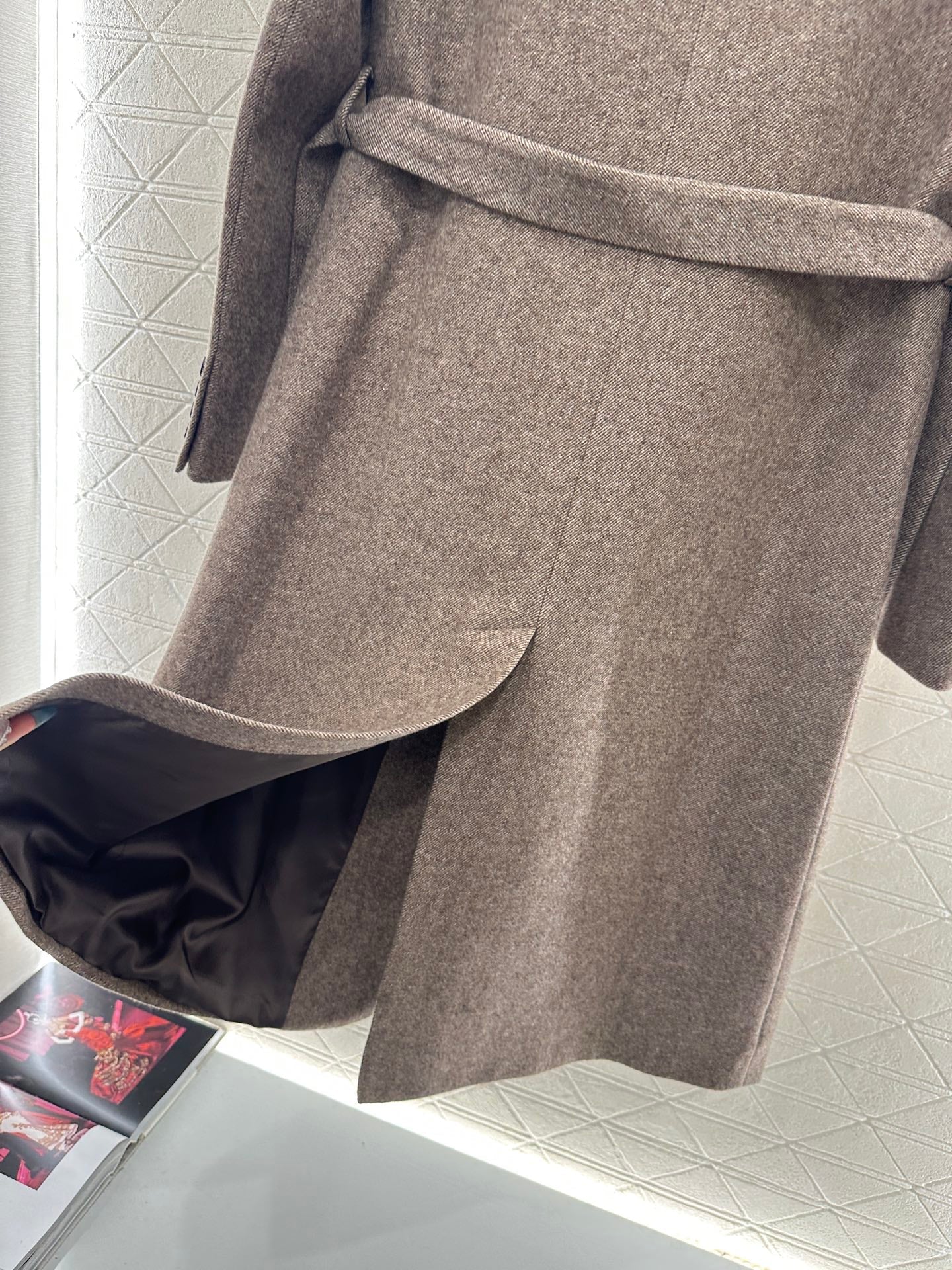 Belted long wool coat