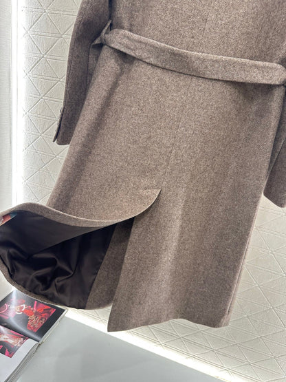 Belted long wool coat