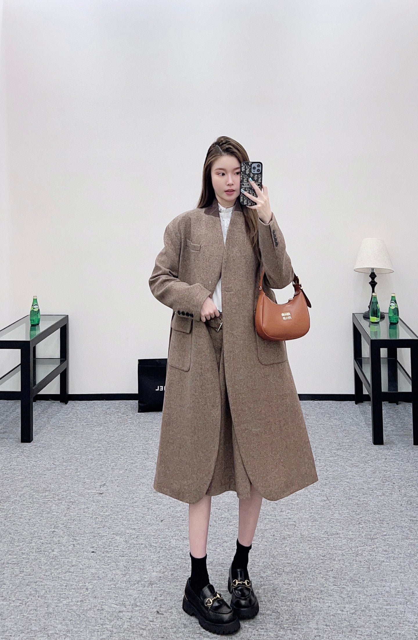Belted long wool coat