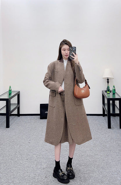Belted long wool coat