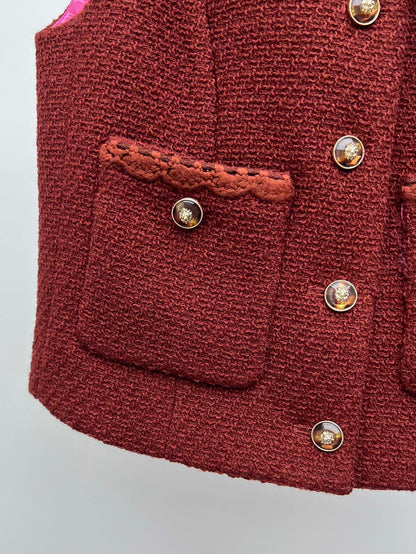 Retro Caramel Tweed Vest + Skirt Set (Advanced Hand-Spun Series)