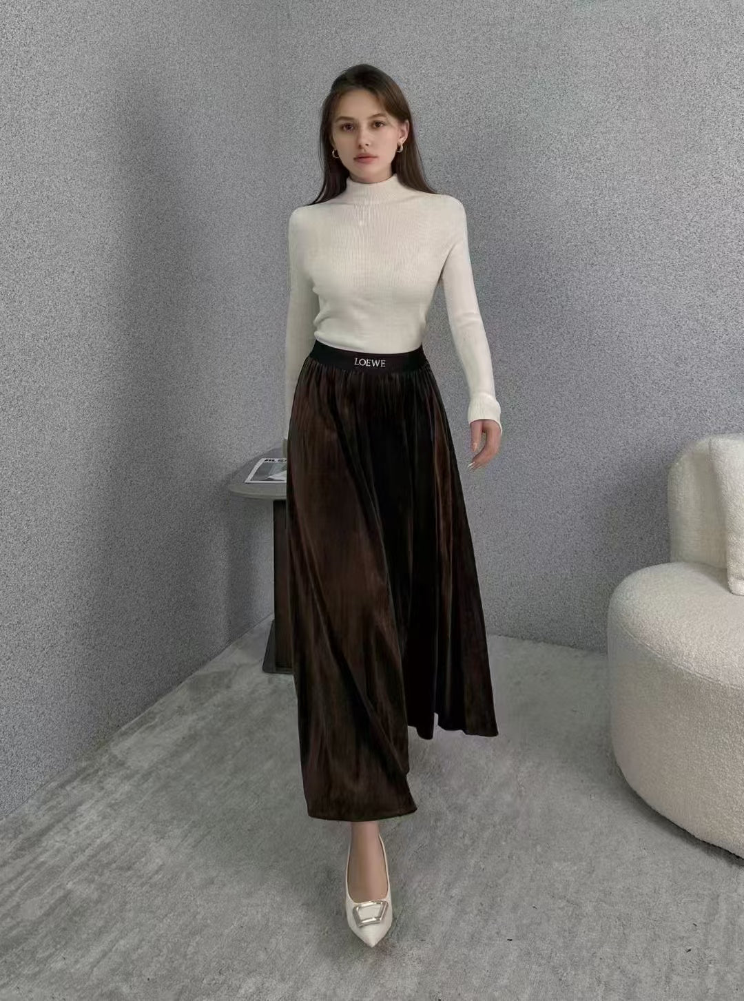 25fw new pleated velvet skirt