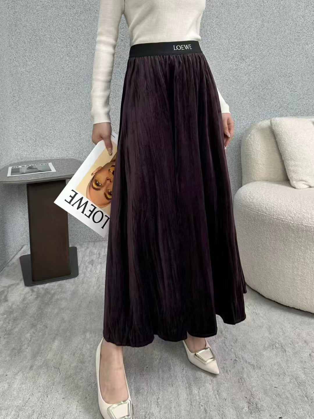 25fw new pleated velvet skirt