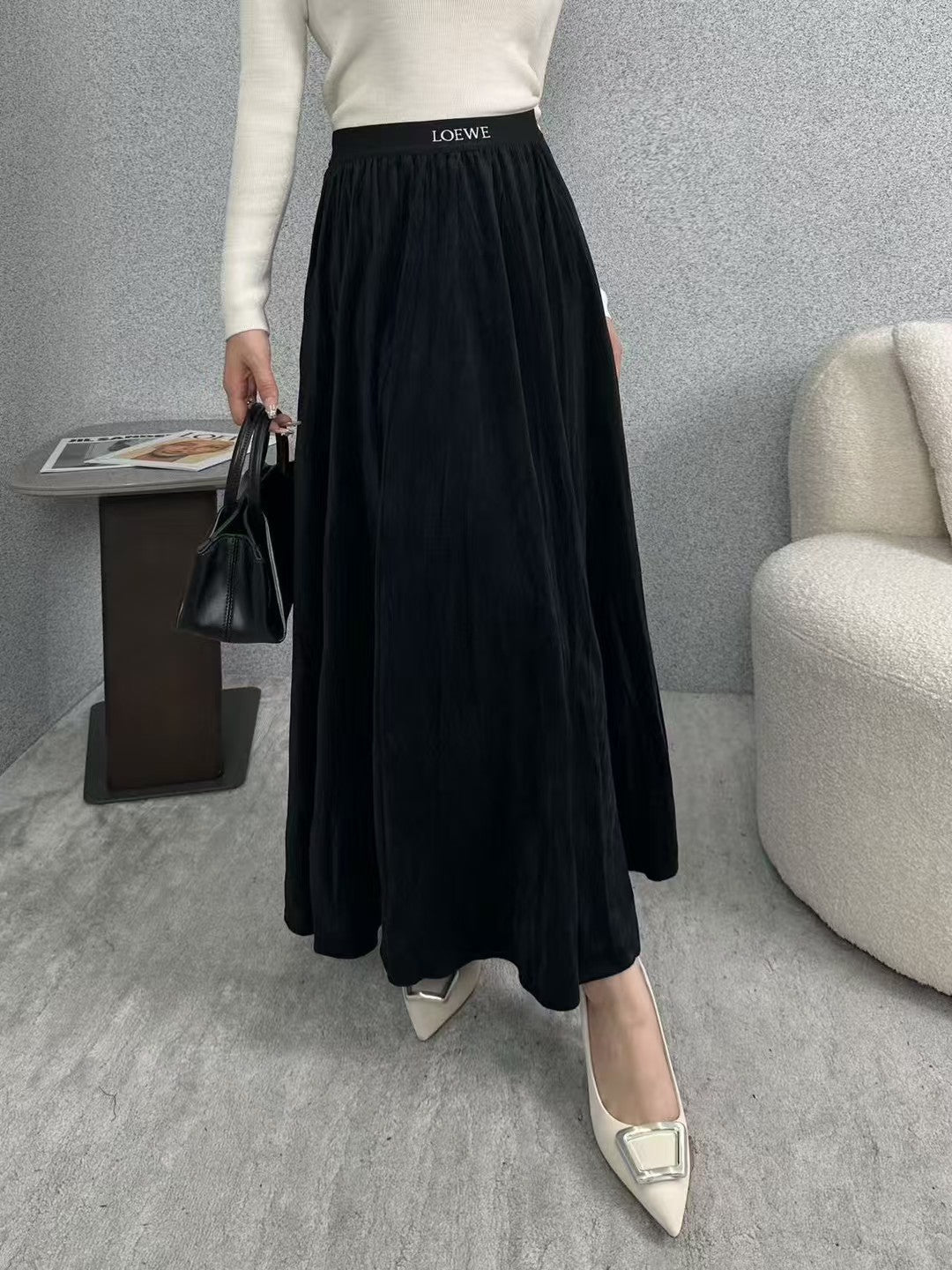 25fw new pleated velvet skirt