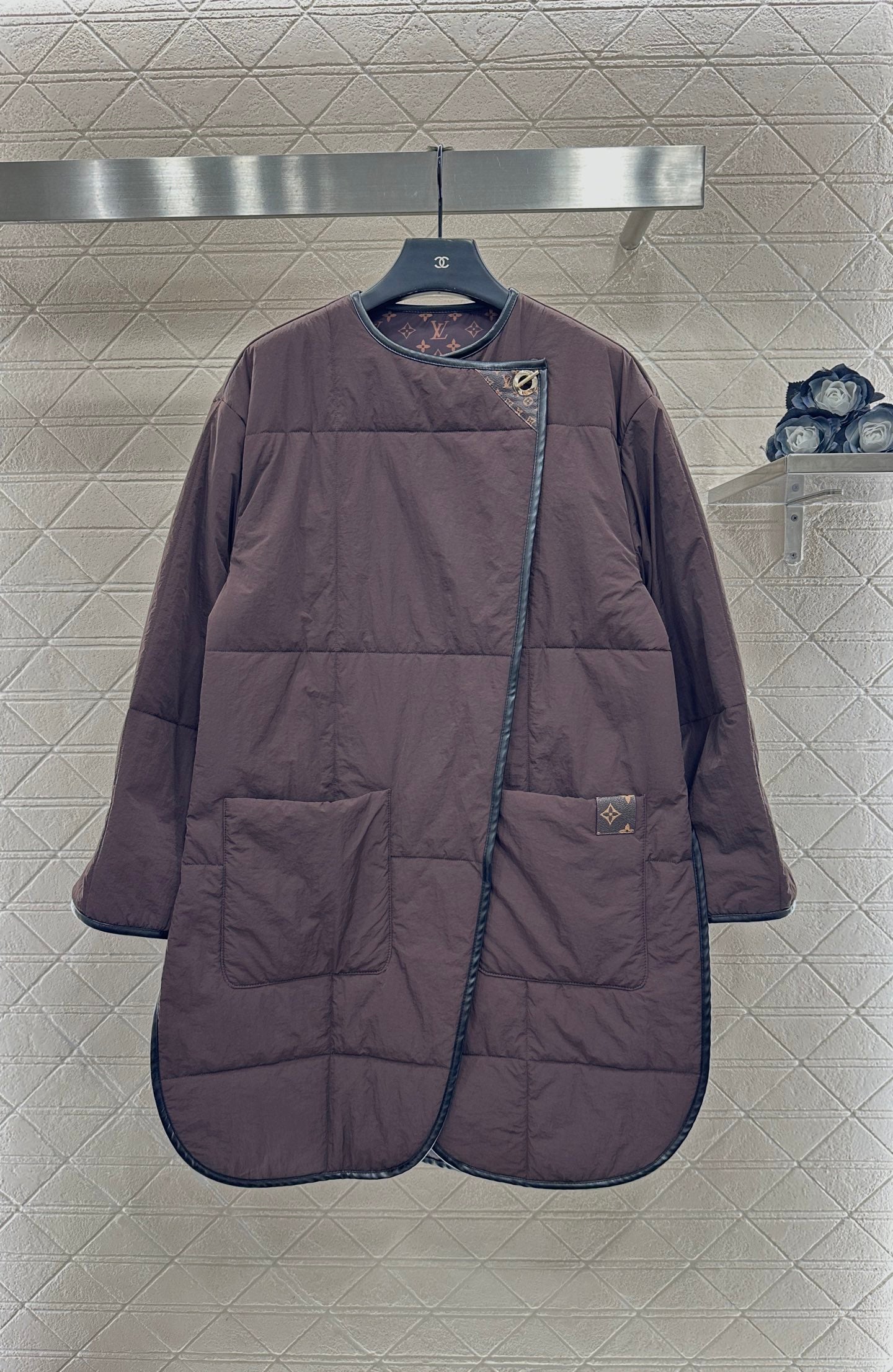 25fw new round neck oblique lapel cotton jacket