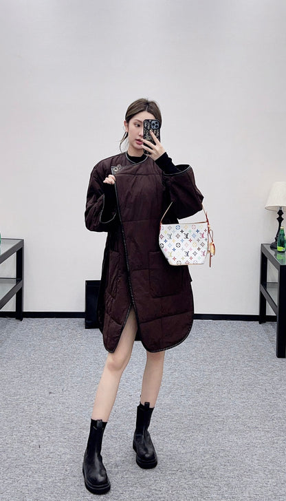 25fw new round neck oblique lapel cotton jacket