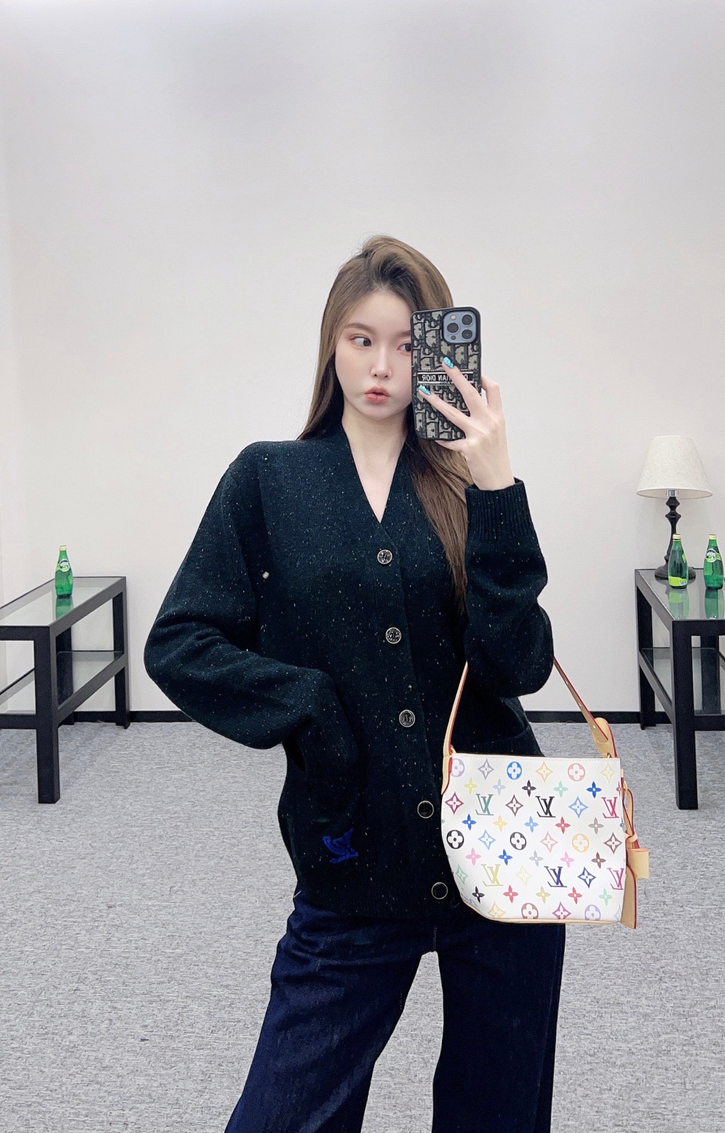 25fw new color dot letter pocket knitted cardigan