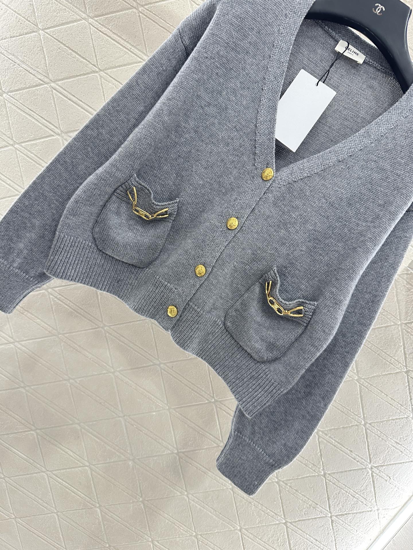 25fw new chain pocket knitted cardigan
