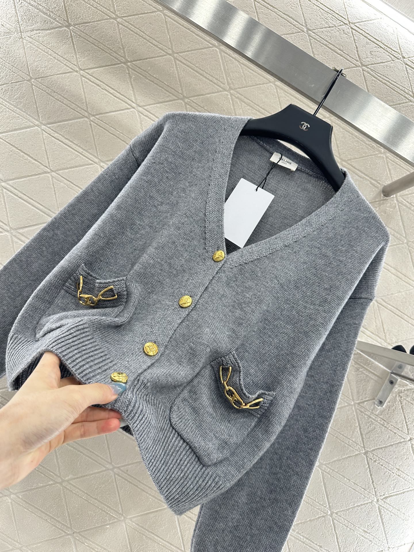 25fw new chain pocket knitted cardigan