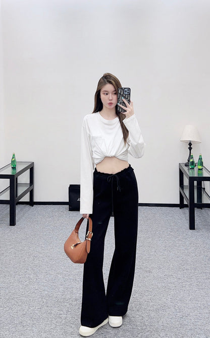 25fw new spliced drawstring wide-leg trousers