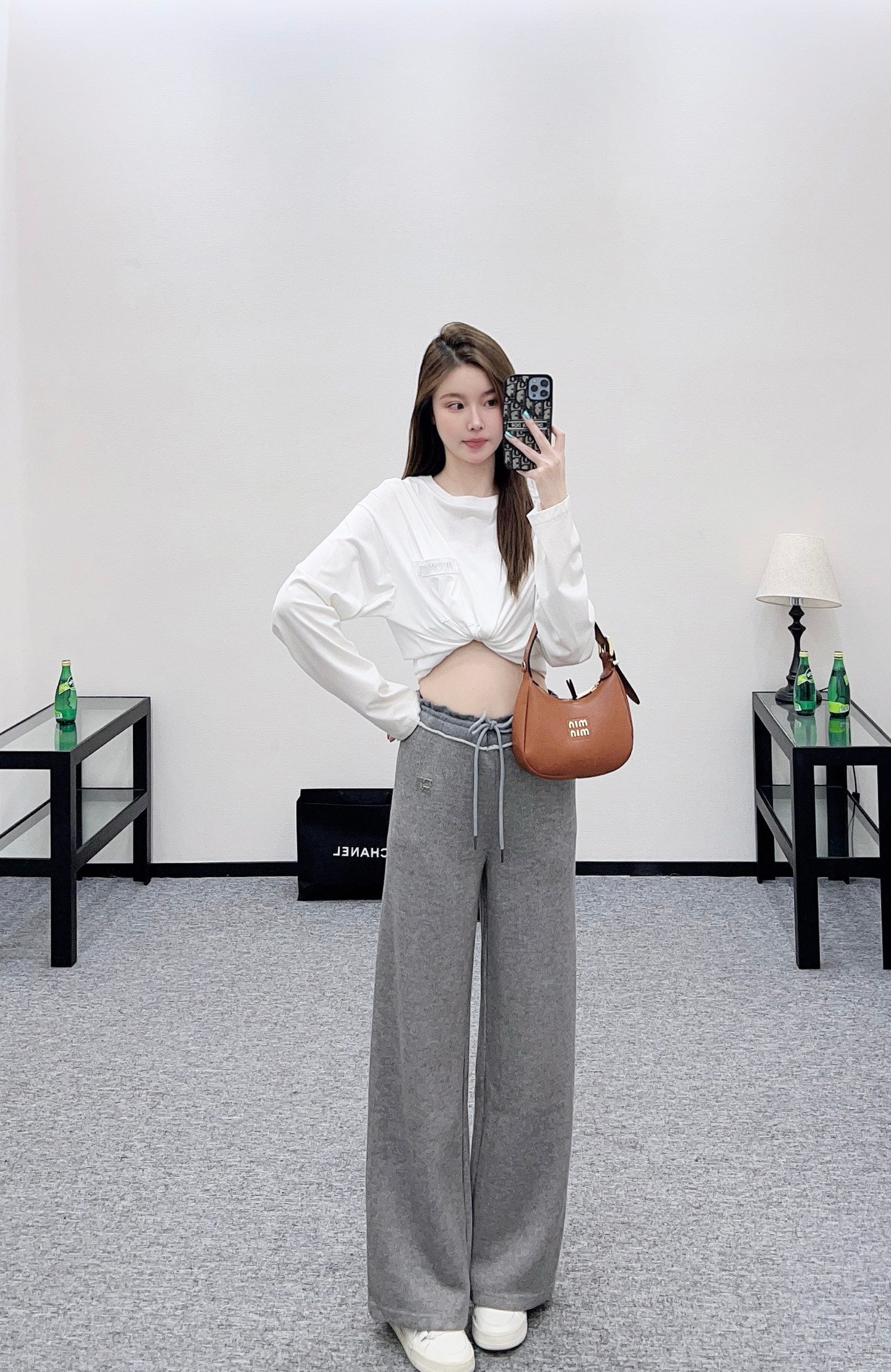 25fw new spliced drawstring wide-leg trousers