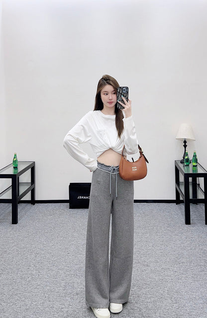 25fw new spliced drawstring wide-leg trousers