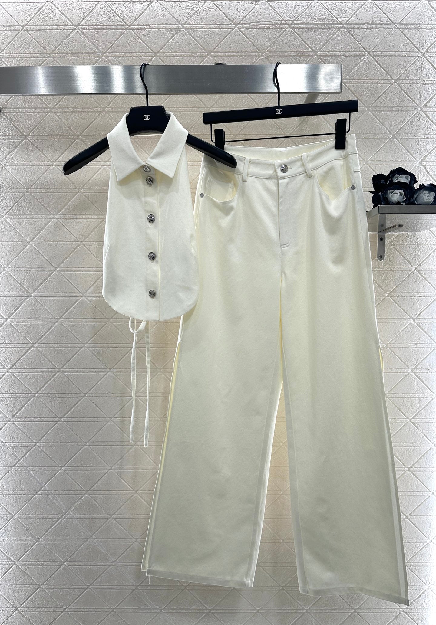 25fw new waist halter neck vest trousers suit