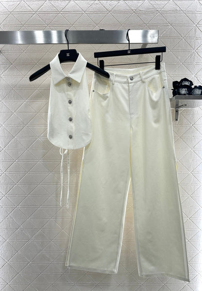 25fw new waist halter neck vest trousers suit