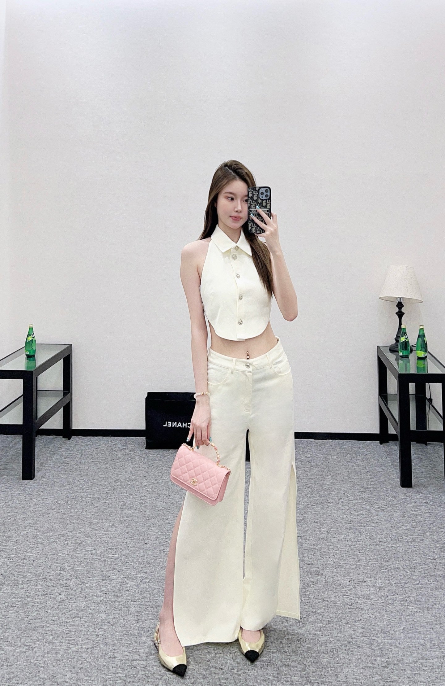 25fw new waist halter neck vest trousers suit