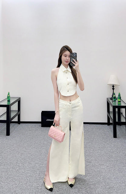 25fw new waist halter neck vest trousers suit