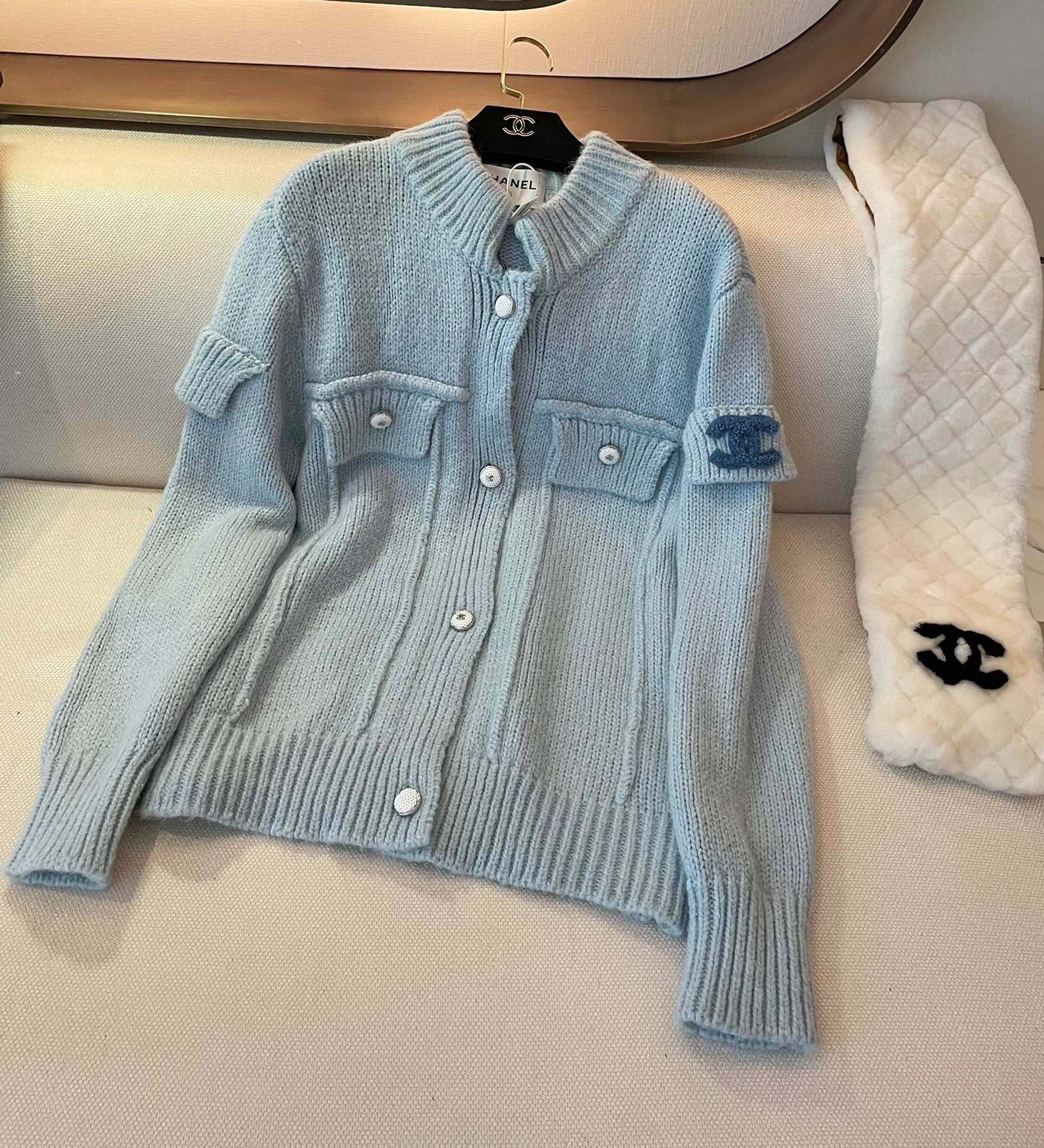 25fw new haze blue cashmere cardigan