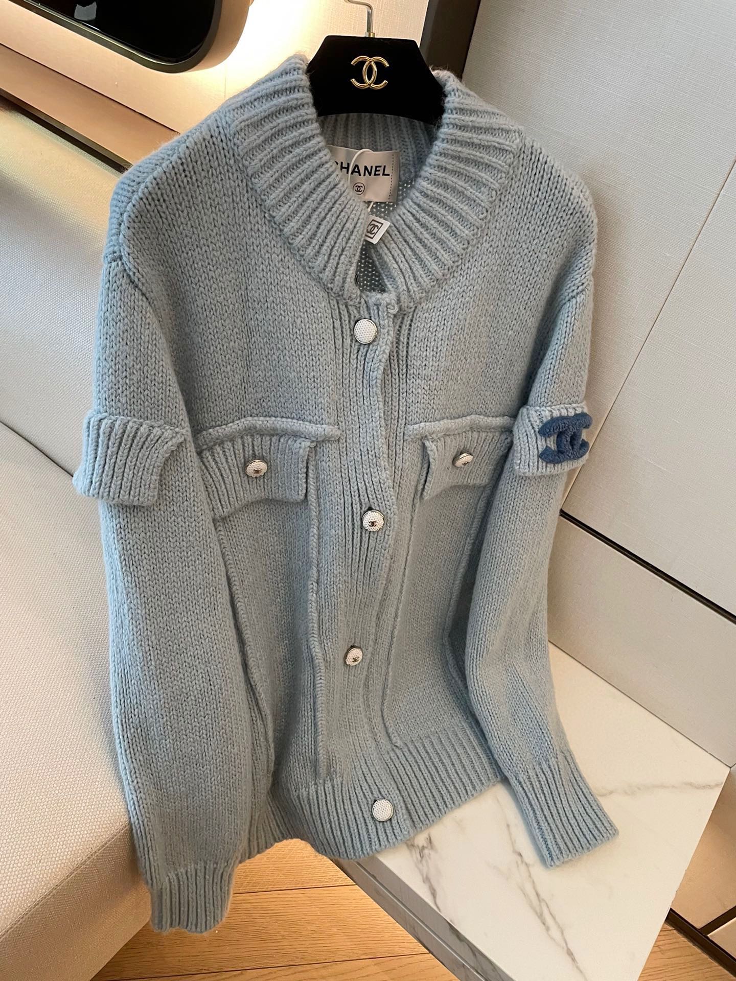 25fw new haze blue cashmere cardigan