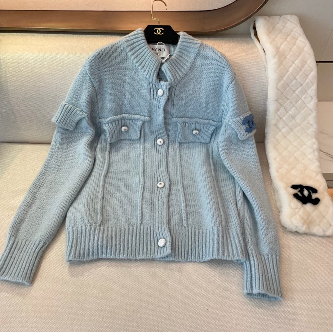 25fw new haze blue cashmere cardigan