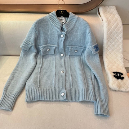 25fw new haze blue cashmere cardigan