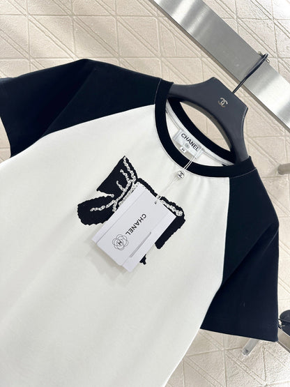 25fw new round neck raglan bow letter T-shirt