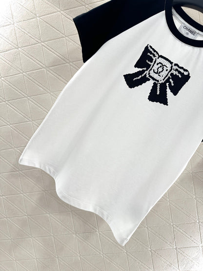 25fw new round neck raglan bow letter T-shirt