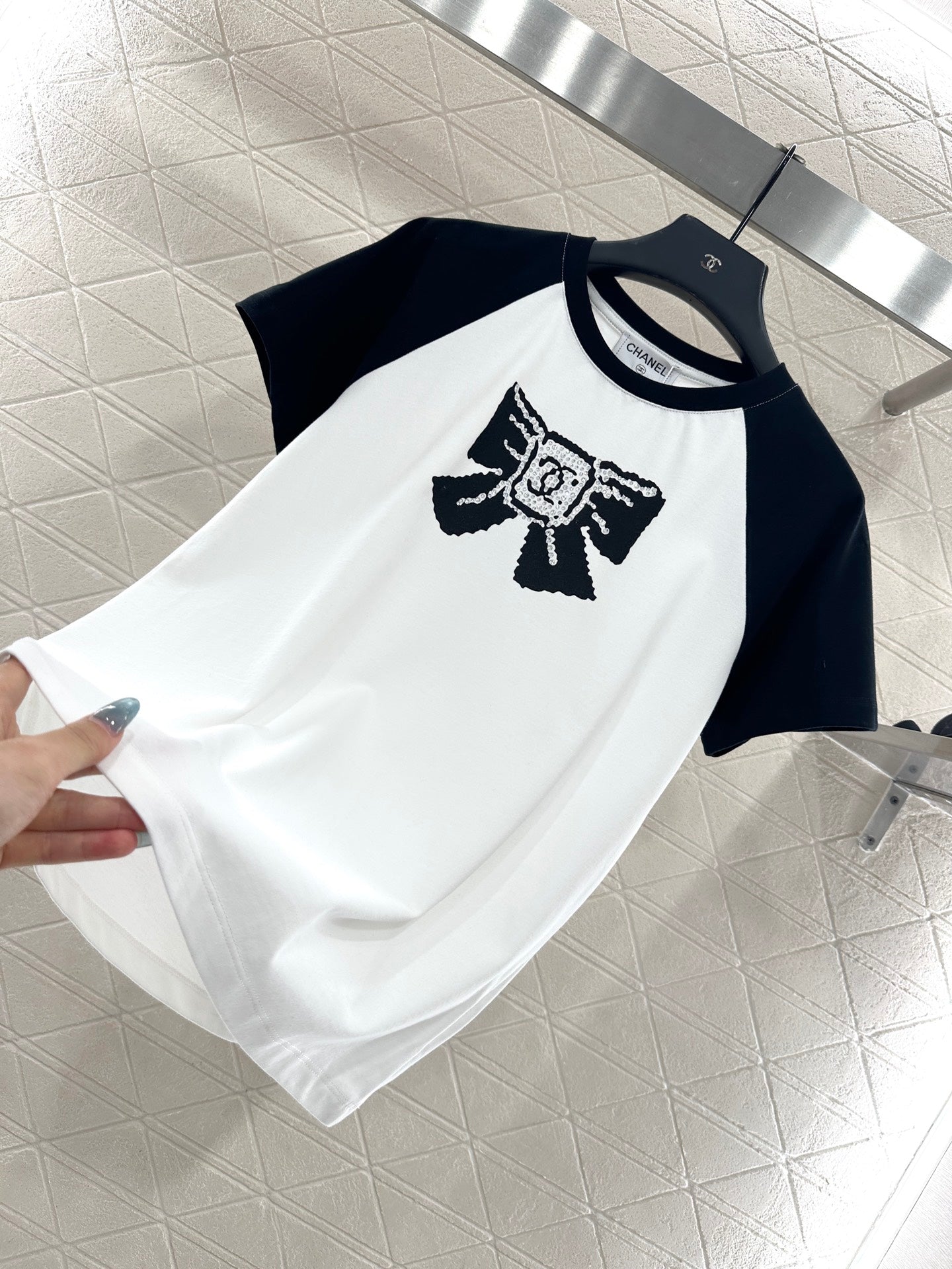 25fw new round neck raglan bow letter T-shirt
