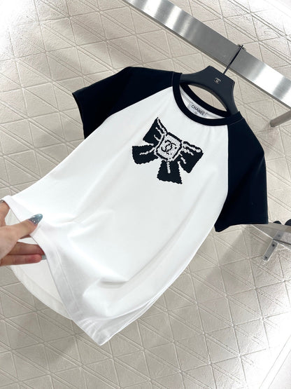 25fw new round neck raglan bow letter T-shirt