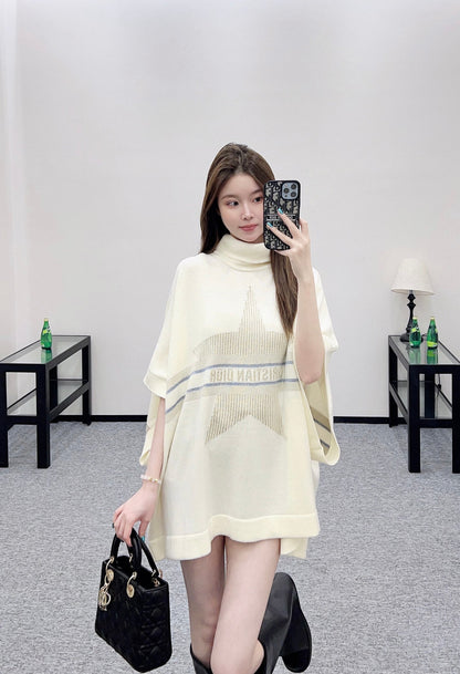 25fw new lapel high collar wool knitted cape
