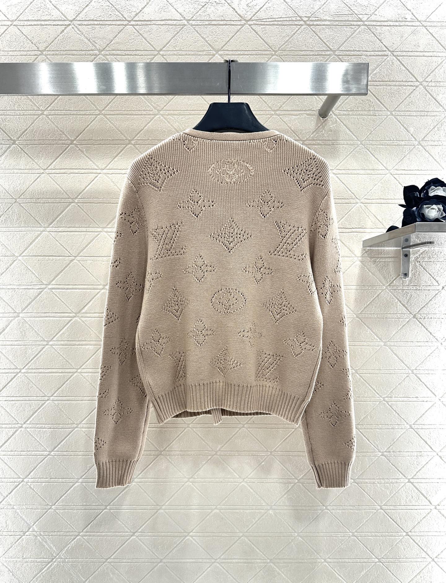 25fw new hollow wool knitted cardigan pleated skirt suit