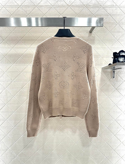 25fw new hollow wool knitted cardigan pleated skirt suit