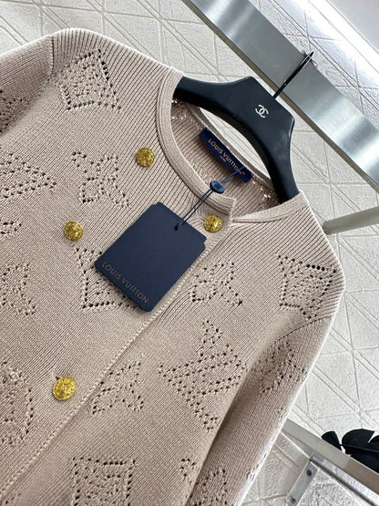 25fw new hollow wool knitted cardigan pleated skirt suit