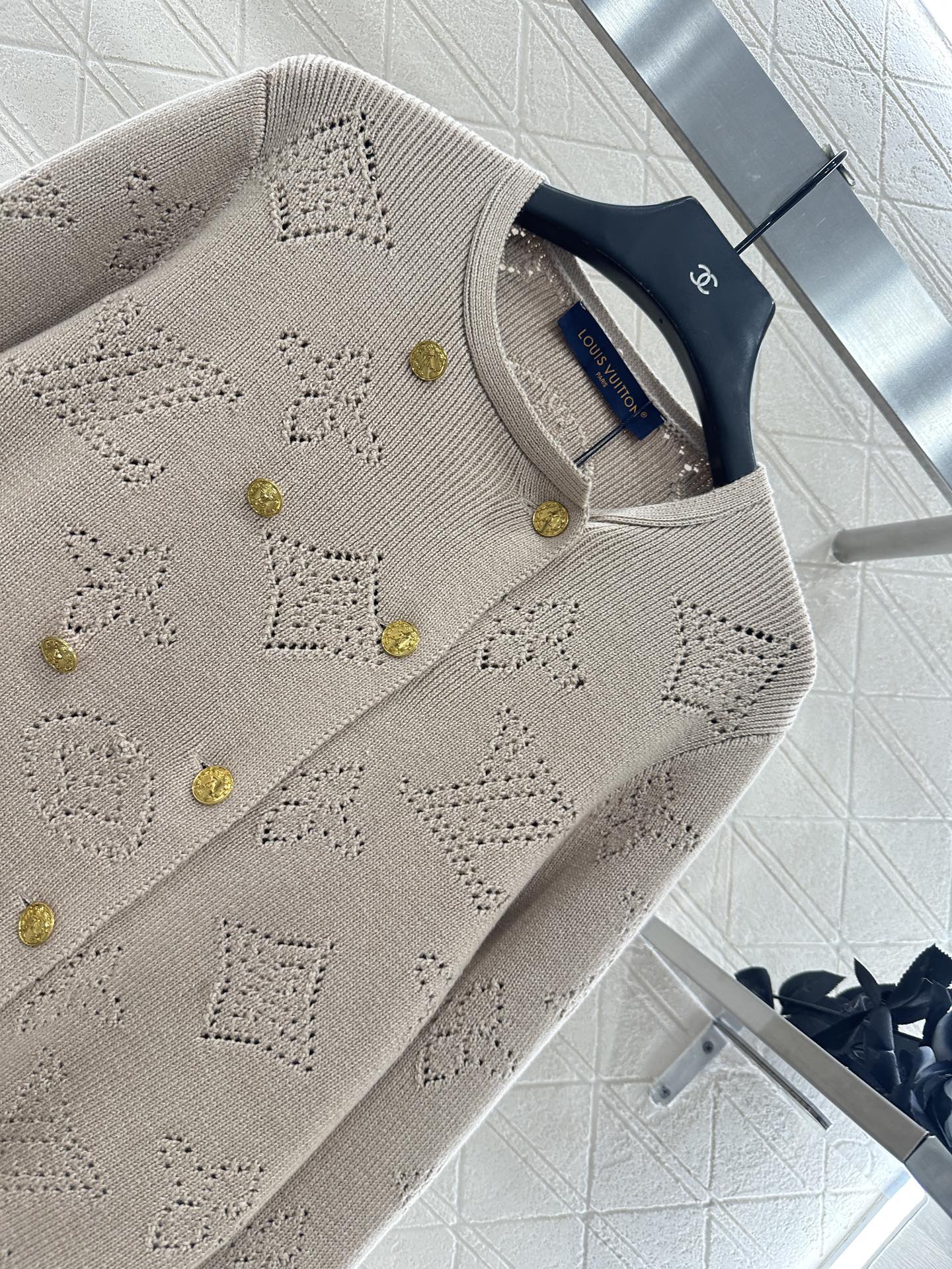 25fw new hollow wool knitted cardigan pleated skirt suit