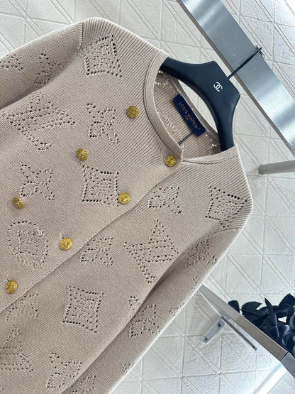 25fw new hollow wool knitted cardigan pleated skirt suit