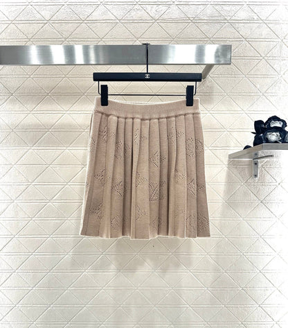 25fw new hollow wool knitted cardigan pleated skirt suit