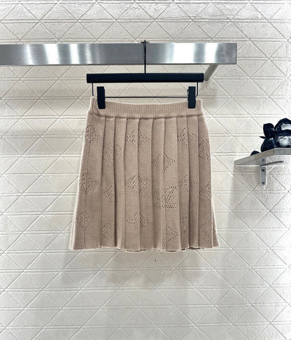 25fw new hollow wool knitted cardigan pleated skirt suit