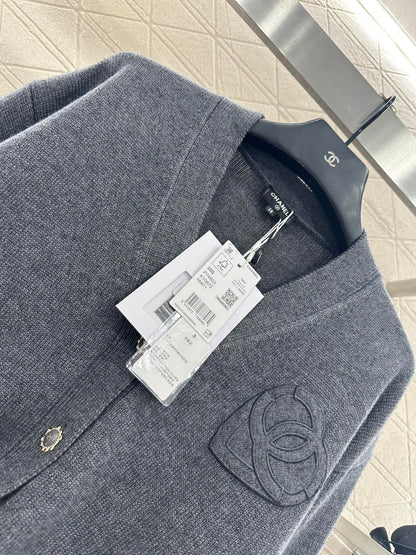 25fw new double C heart letter wool knitted cardigan