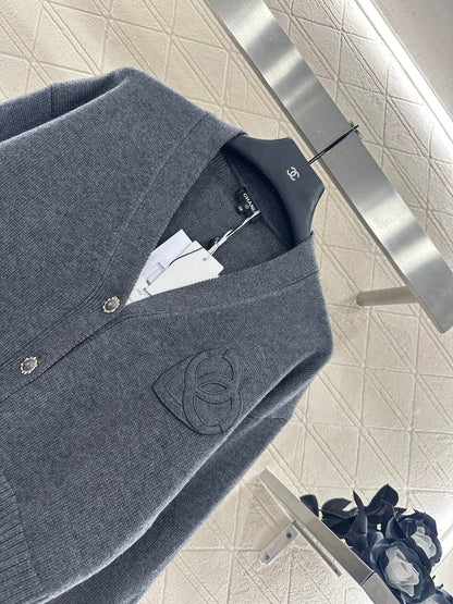 25fw new double C heart letter wool knitted cardigan