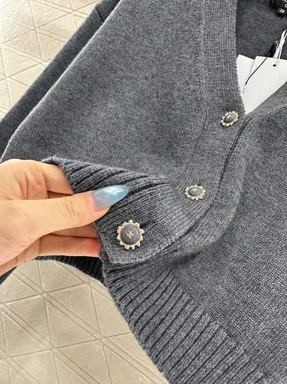 25fw new double C heart letter wool knitted cardigan