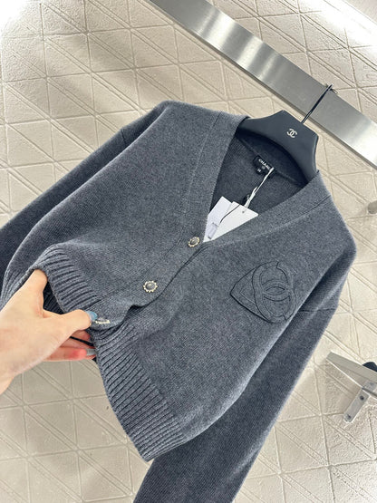 25fw new double C heart letter wool knitted cardigan