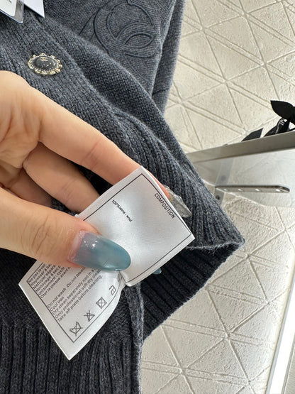 25fw new double C heart letter wool knitted cardigan