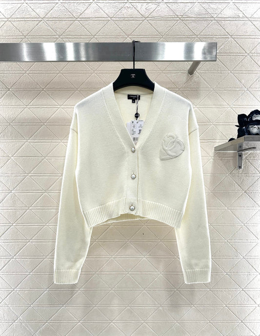 25fw new double C heart letter wool knitted cardigan
