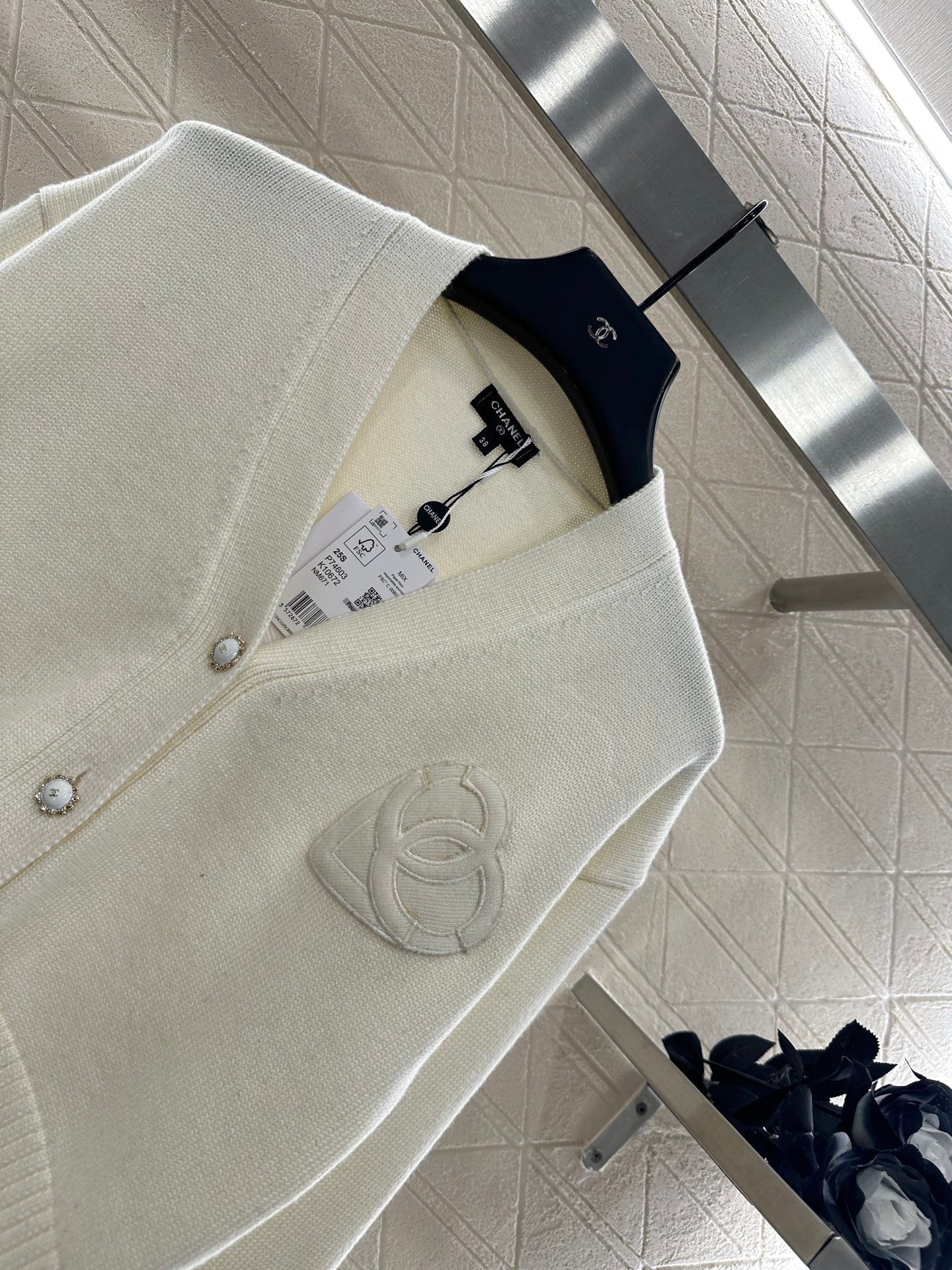 25fw new double C heart letter wool knitted cardigan