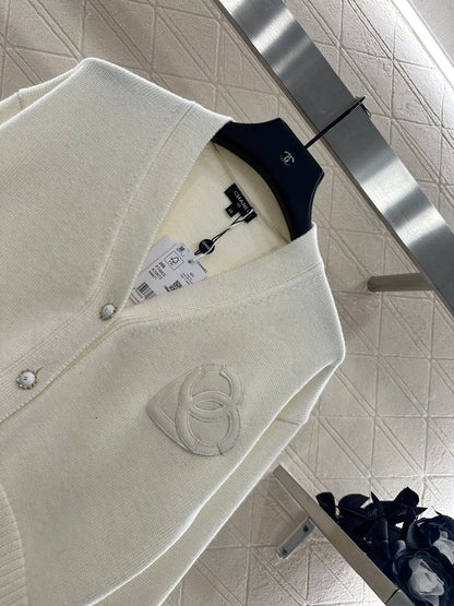 25fw new double C heart letter wool knitted cardigan