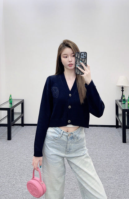 25fw new double C heart letter wool knitted cardigan