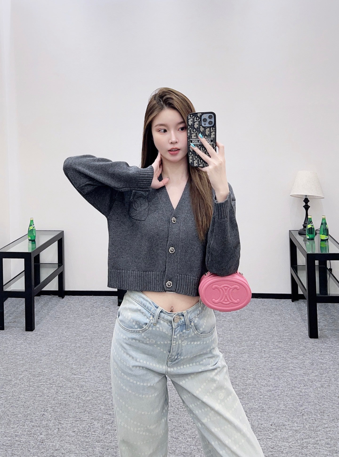 25fw new double C heart letter wool knitted cardigan