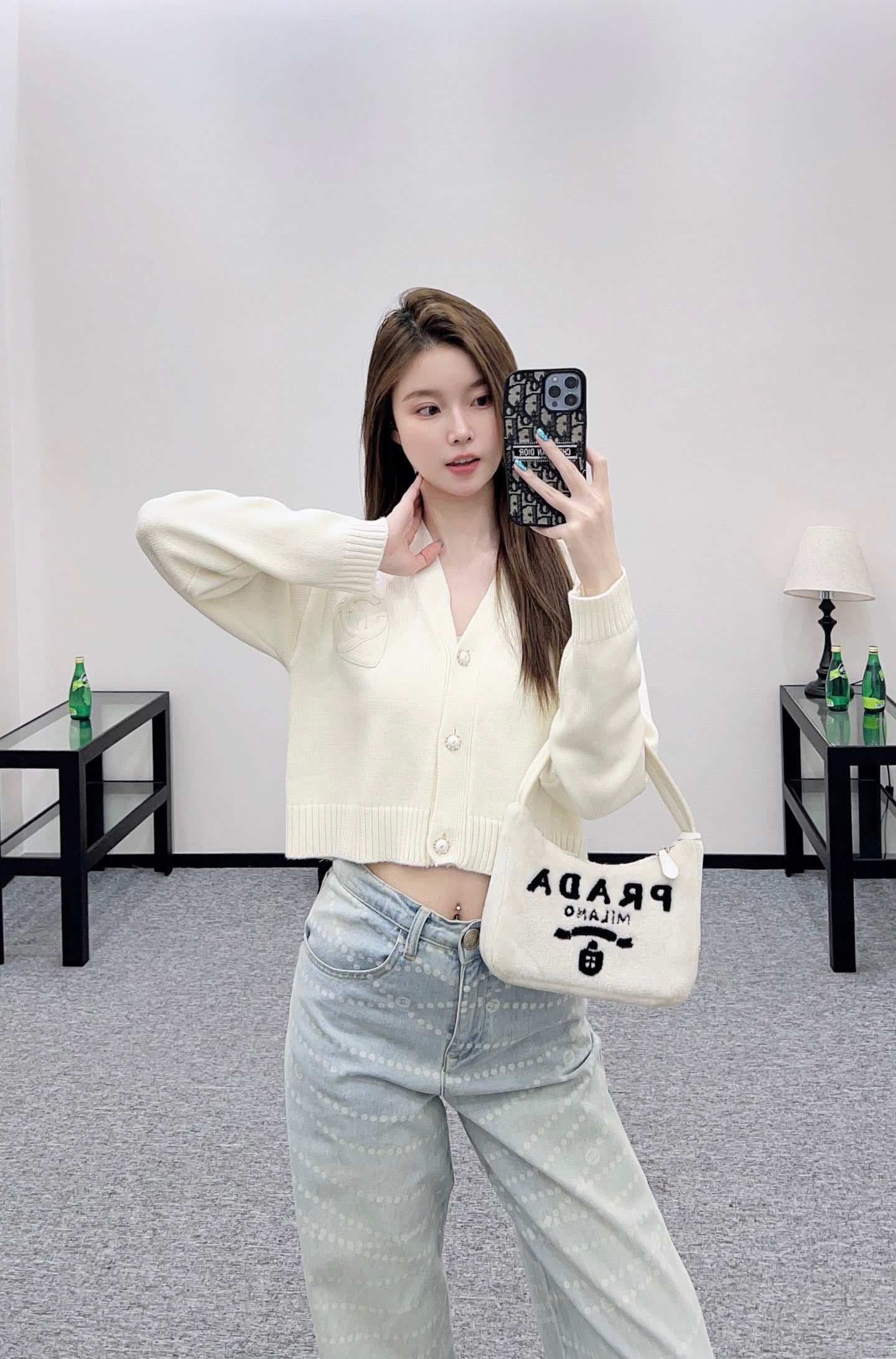 25fw new double C heart letter wool knitted cardigan